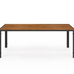 Salon de jardin table 190 CM et 8 chaises métal noir, cordage effet rotin clair et coussins noirs