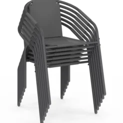 Salon de jardin table 190 CM et 8 chaises empilables gris anthracite