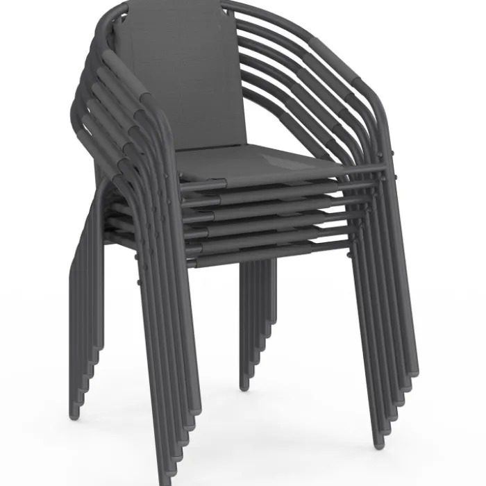 Salon de jardin table 190 CM et 8 chaises empilables gris anthracite