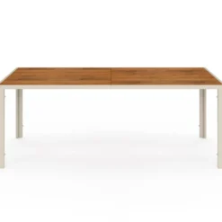 Salon de jardin table 190 CM plateau verre trempé effet bois et 8 chaises empilables beige et bois