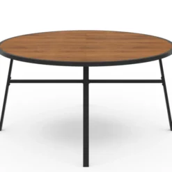 Salon de jardin table ronde 150 cm plateau verre trempé effet bois et 8 chaises empilables noir et bois