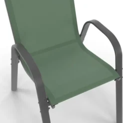 Salon de jardin vert olive avec table 190 cm et 8 chaises empilables