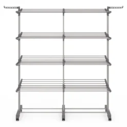 Séchoir à linge vertical pliable et extensible 4 niveaux capacité 50m inox et gris
