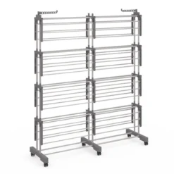 Séchoir à linge vertical pliable et extensible 4 niveaux capacité 50m inox et gris
