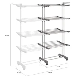 Séchoir à linge vertical pliable et extensible 4 niveaux capacité 50m inox et gris