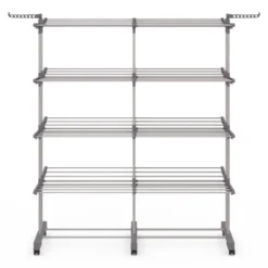 Séchoir à linge vertical pliable et extensible 4 niveaux capacité 50m inox et gris