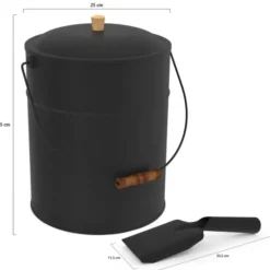 Seau à cendres avec couvercle et pelle : 15 litres
