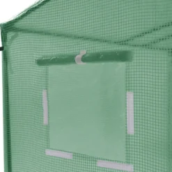 Serre de jardin verte avec porte et fenêtres relevables