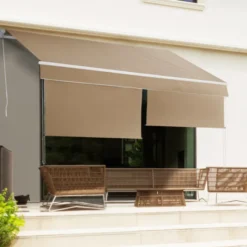 Store banne manuel 4x3 m taupe avec lambrequin de 150 cm