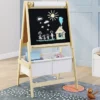 Tableau enfant 3 en 1 chevalet double face avec rouleau de papier et 2 paniers de rangement