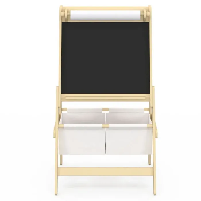 Tableau enfant 3 en 1 chevalet double face avec rouleau de papier et 2 paniers de rangement