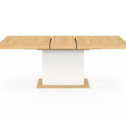 Table avec pied central bois et blanc extensible