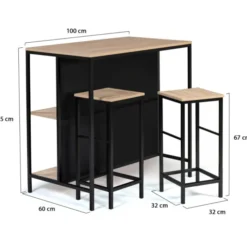 Table bar industriel 2 tabourets
