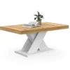 Table basse avec plateau bois et pied en X blanc