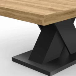 Table basse avec plateau bois et pied en X noir