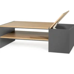 Table basse avec rangement bar 110 cm bois imitation hêtre et gris