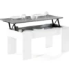 Table basse bois blanc plateau relevable effet béton