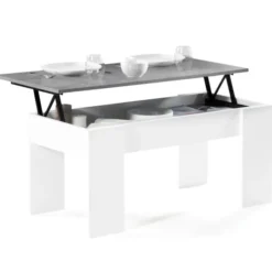 Table basse bois blanc plateau relevable effet béton