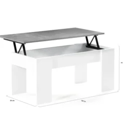 Table basse bois blanc plateau relevable effet béton