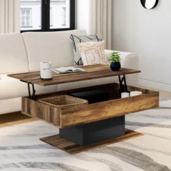 Table basse bois effet vieilli et noir