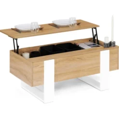 Table basse bois et blanc avec plateau relevable