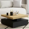 Table basse carrée avec plateau rotatif moderne 70 cm bois et noir