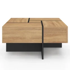Table basse carrée avec 4 tiroirs bois et noir