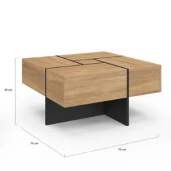 Table basse carrée avec 4 tiroirs bois et noir