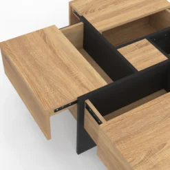 Table basse carrée avec 4 tiroirs bois et noir