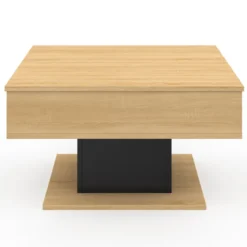 Table basse carrée bois et noir avec plateau relevable