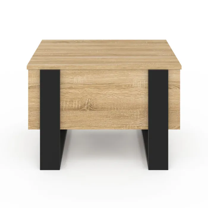 Table basse carrée plateau relevable bois et noir