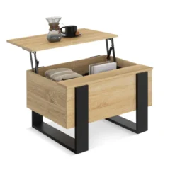 Table basse carrée plateau relevable bois et noir