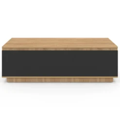 Table basse 110 cm avec porte façon hêtre et noir