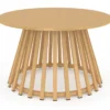 Table basse de jardin ronde 70 cm avec pied lattes en métal effet bois