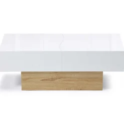 Table basse design blanche avec rangement mini bar intégré