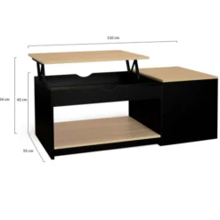 Table basse double plateau relevable noir et bois