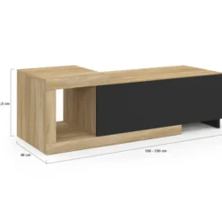 Table basse extensible rectangulaire 100-130 cm 1 porte bois et noir
