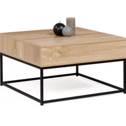 Table basse industrielle carrée avec plateau relevable
