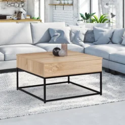 Table basse industrielle carrée avec plateau relevable