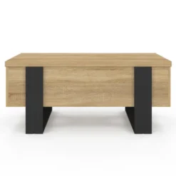 Table basse industrielle convertible en table à manger bois et noir