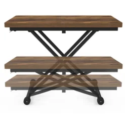Table basse industrielle relevable bois foncé et noir