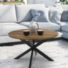 Table basse industrielle ronde 70 cm pied araignée noir bois foncé