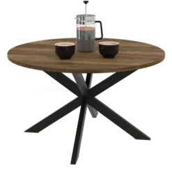 Table basse industrielle ronde 70 cm pied araignée noir bois foncé