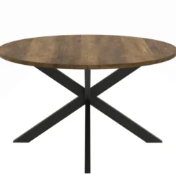 Table basse industrielle ronde 70 cm pied araignée noir bois foncé
