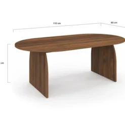 Table basse japandi ovale 110 cm bois effet noyer