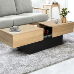 Table basse moderne bicolore avec rangement mini bar intégré