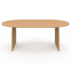 Table basse ovale pied central bois effet hêtre 110 cm