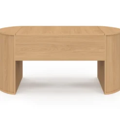 Table basse ovale plateau relevable 100 cm bois façon hêtre design arrondi