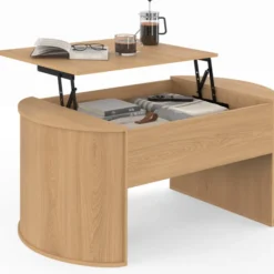 Table basse ovale plateau relevable 100 cm bois façon hêtre design arrondi