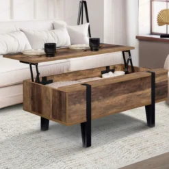 Table basse plateau relevable bois foncé pied épingle
